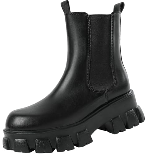 [MINATOCO] 厚底ブーツ チェルシーブーツ レディース ブーツ レザー おしゃれ 靴 シューズ 歩きやすい 25.0 cm 1001024 ブラック 39